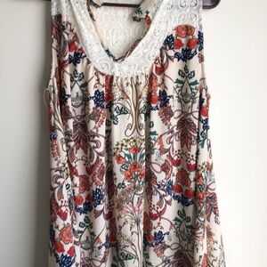 Umgee White and Red Embellished Sleeveless Blouse